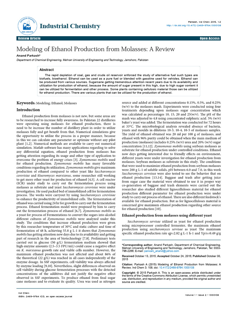 Ethanol Production from Molasses Review | PDF | Yeast | Ethanol