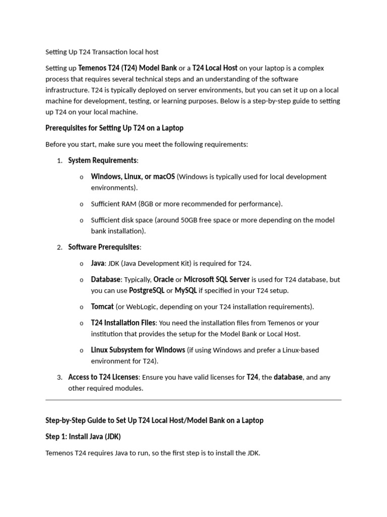 Setting Up T24 Local Host Guide | PDF | Debits And Credits | Loans