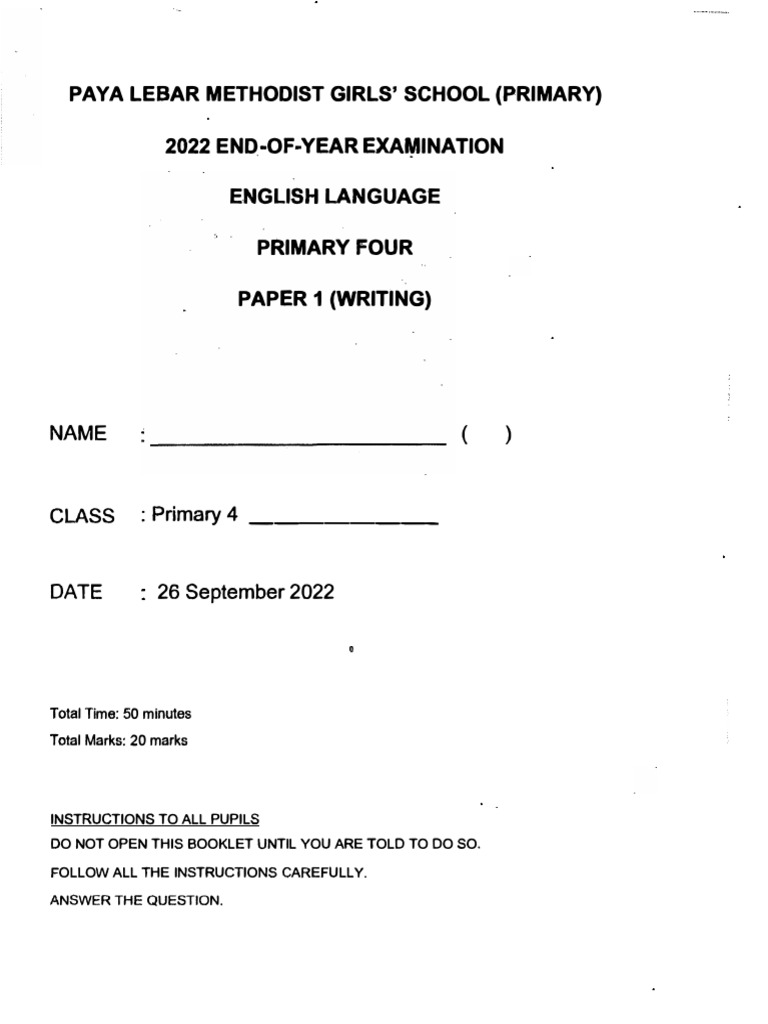 PLMGSS Primary 4 English Exam 2022 | PDF