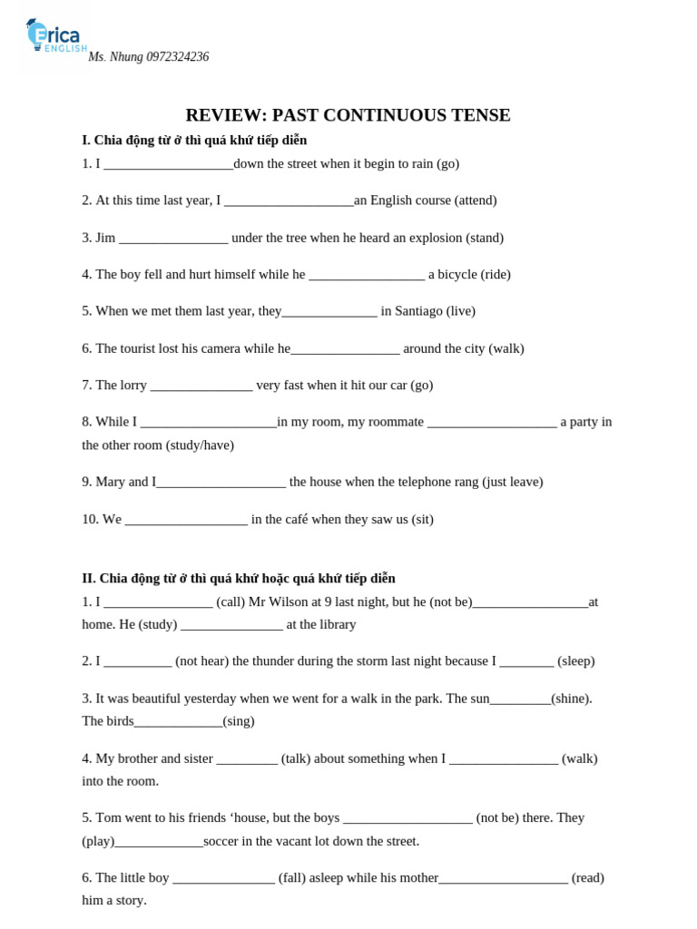 Past Continuous Tense Exercises | PDF