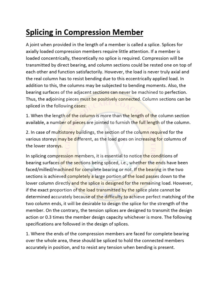 Splicing in Compression Member | PDF | Column | Bending