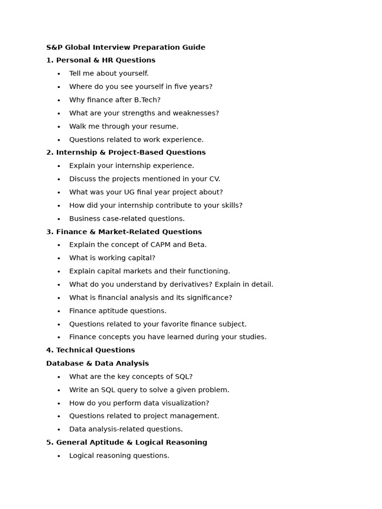 S&P Global Interview Prep Guide | PDF