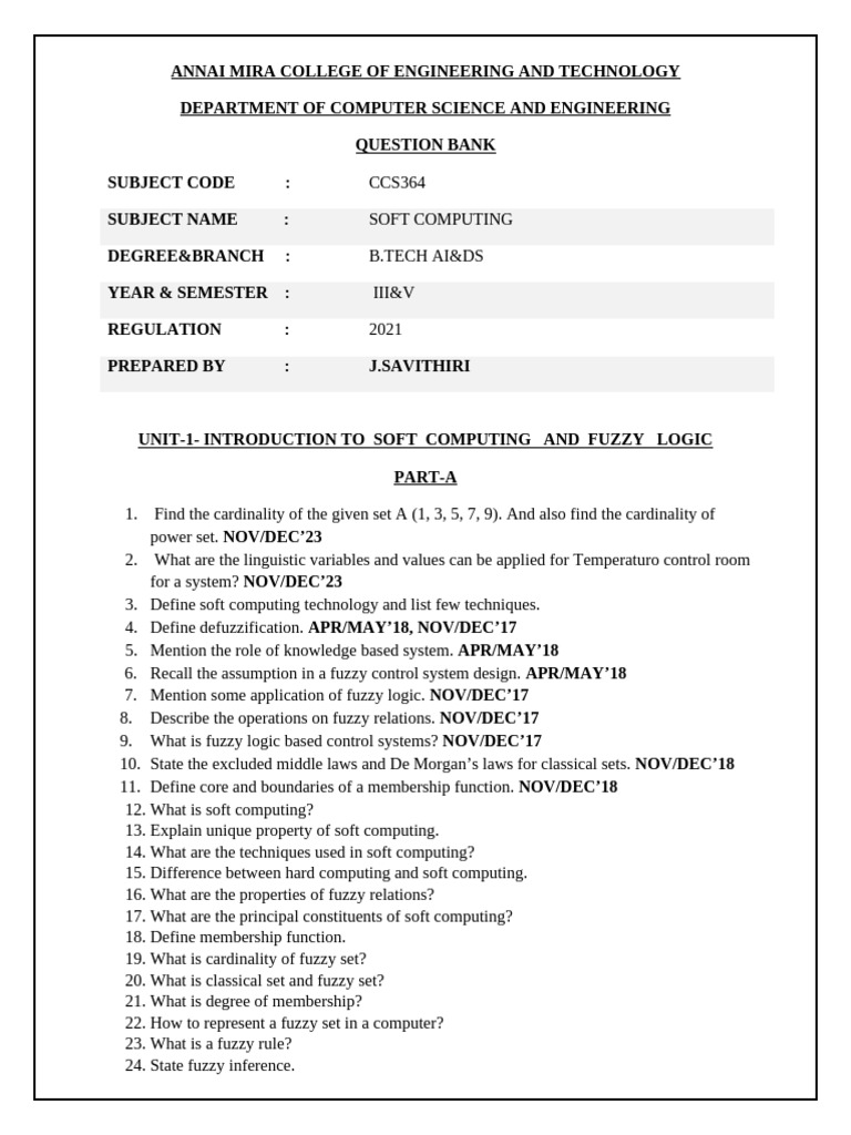 Soft Computing Question Bank for B.Tech | PDF | Genetic Algorithm ...