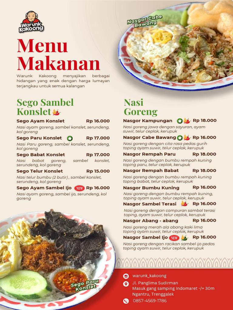 Menu Warunk Kakoong Trenggalek | PDF