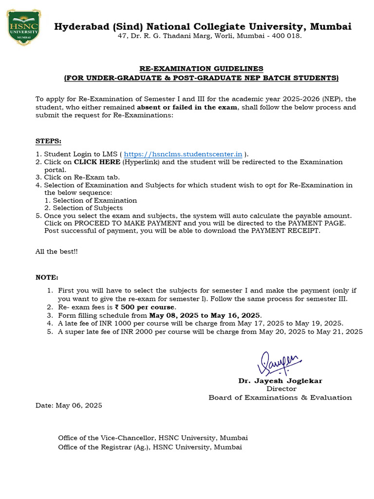 Re-Exam Application Guidelines 2025 | PDF