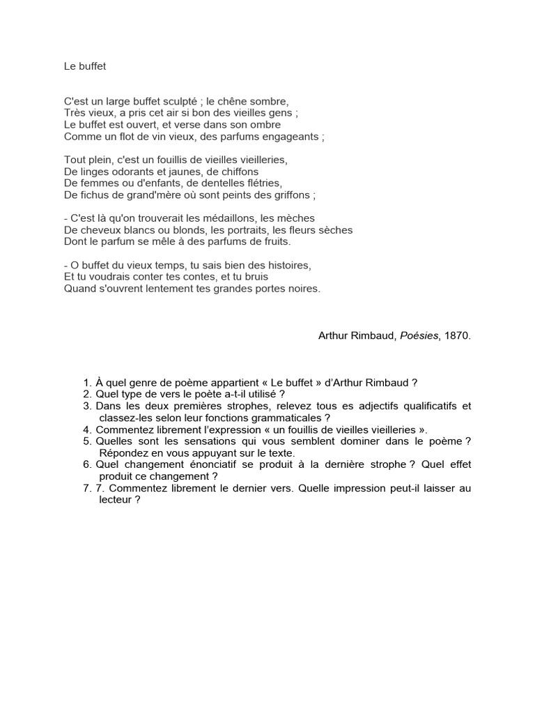 Le Buffet : Poème de Rimbaud | PDF