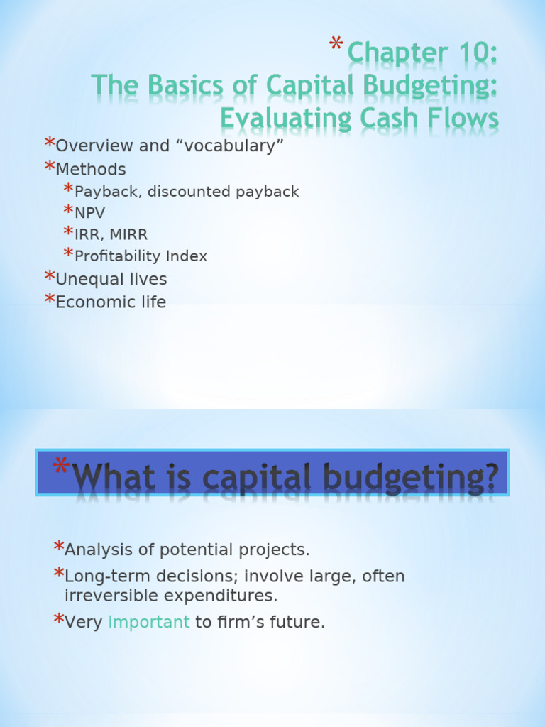 Chapter 10-Capital Budgeting | PDF | Net Present Value | Internal Rate ...