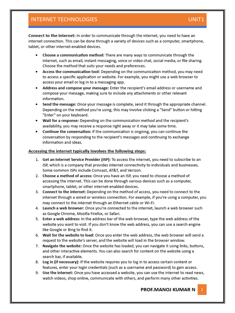 Internet Technologies Unit 1 | PDF | World Wide Web | Internet & Web
