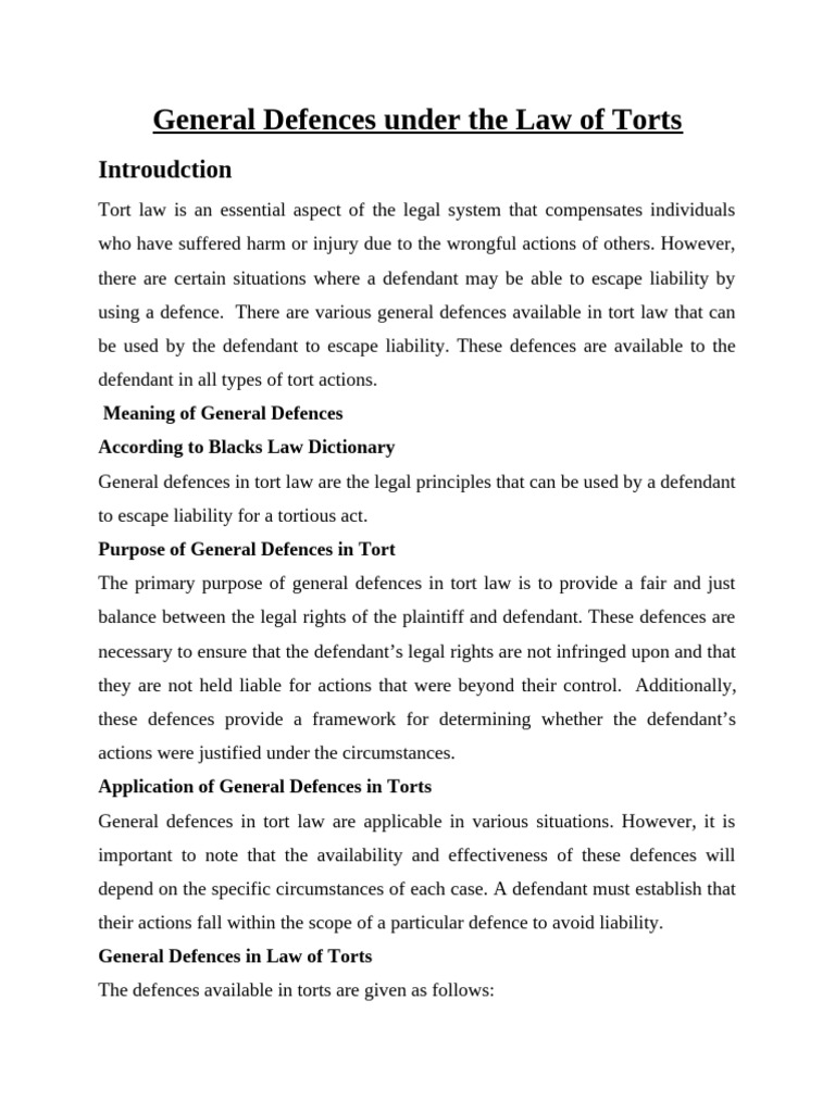 General Defences in Tort Law Explained | PDF | Tort | Legal Liability