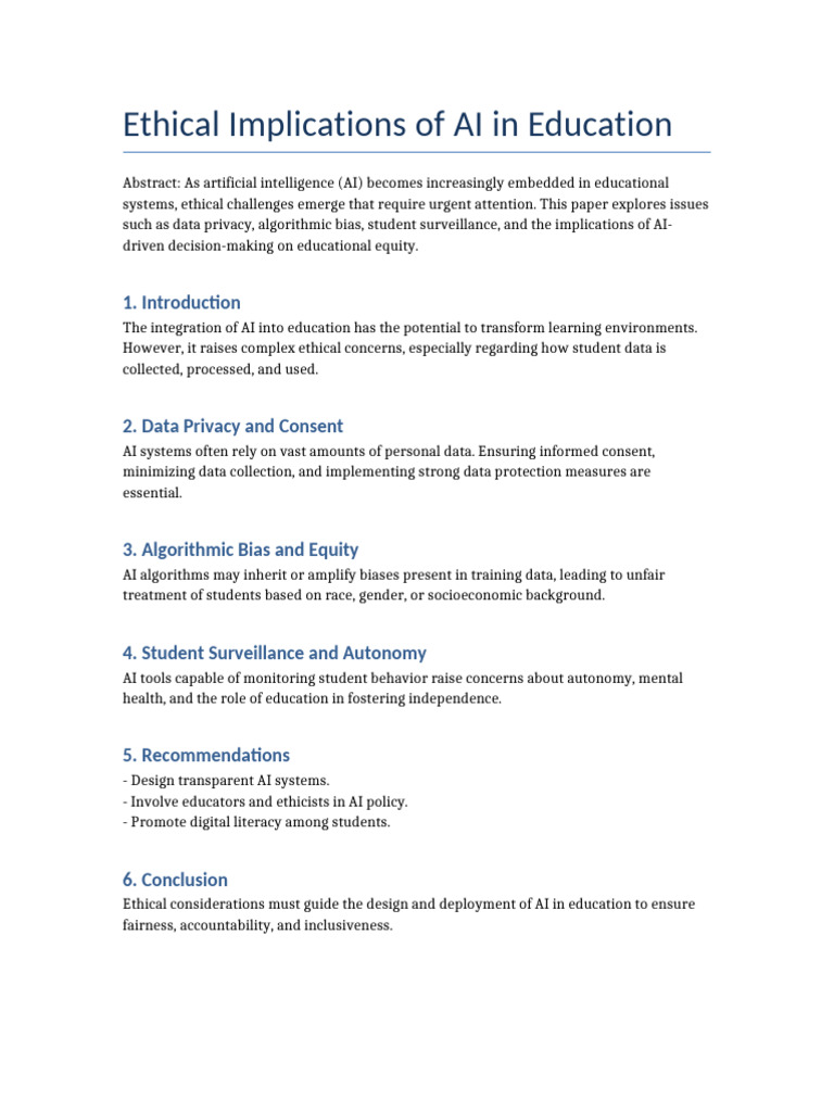 AI Ethics in Education: Key Challenges | PDF