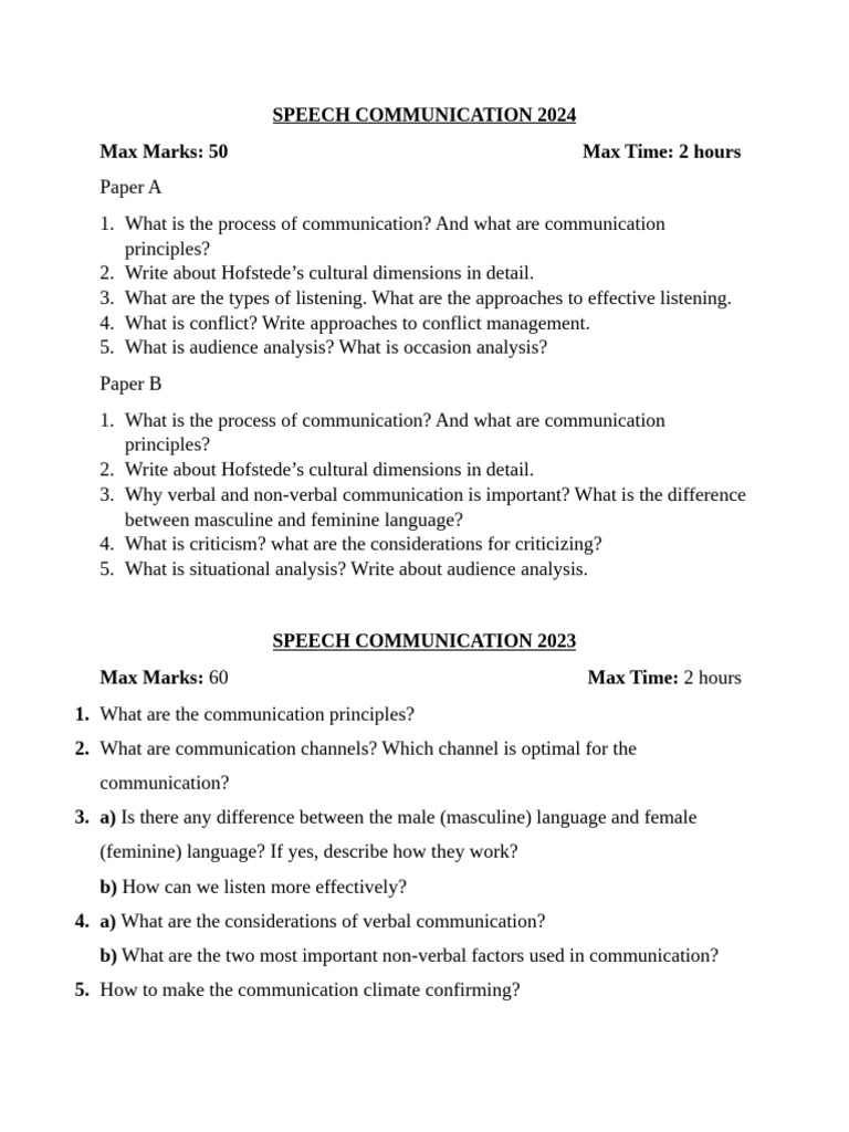 Speech Communication Exam Guide 2024 | PDF