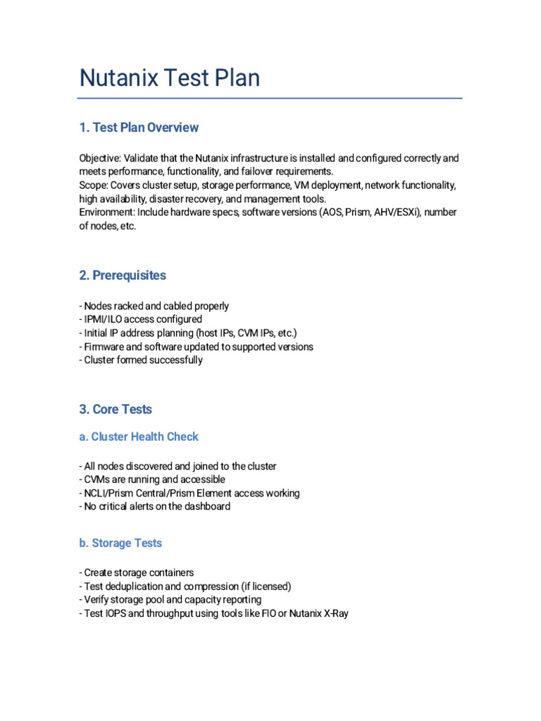 Nutanix Infrastructure Test Plan | PDF