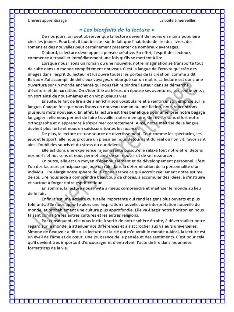 Bienfaits de la lecture chez les jeunes | PDF | Romans