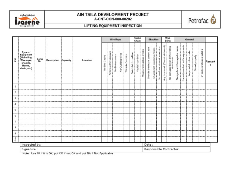 Lifting Equipments Inspection | PDF | Manufactured Goods