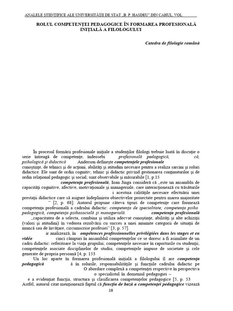 Rolul Competentei Pedagogice in Formarea Profesionala Initiala A ...