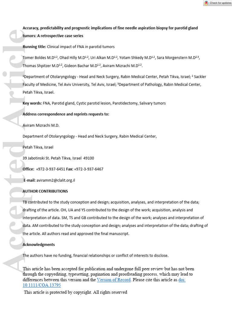 FNA Accuracy in Parotid Tumors Study | PDF | Sensitivity And ...