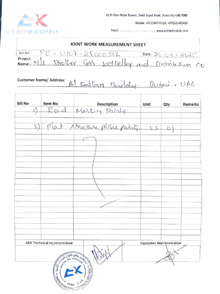 Joint Work Measurement Sheet Template | PDF