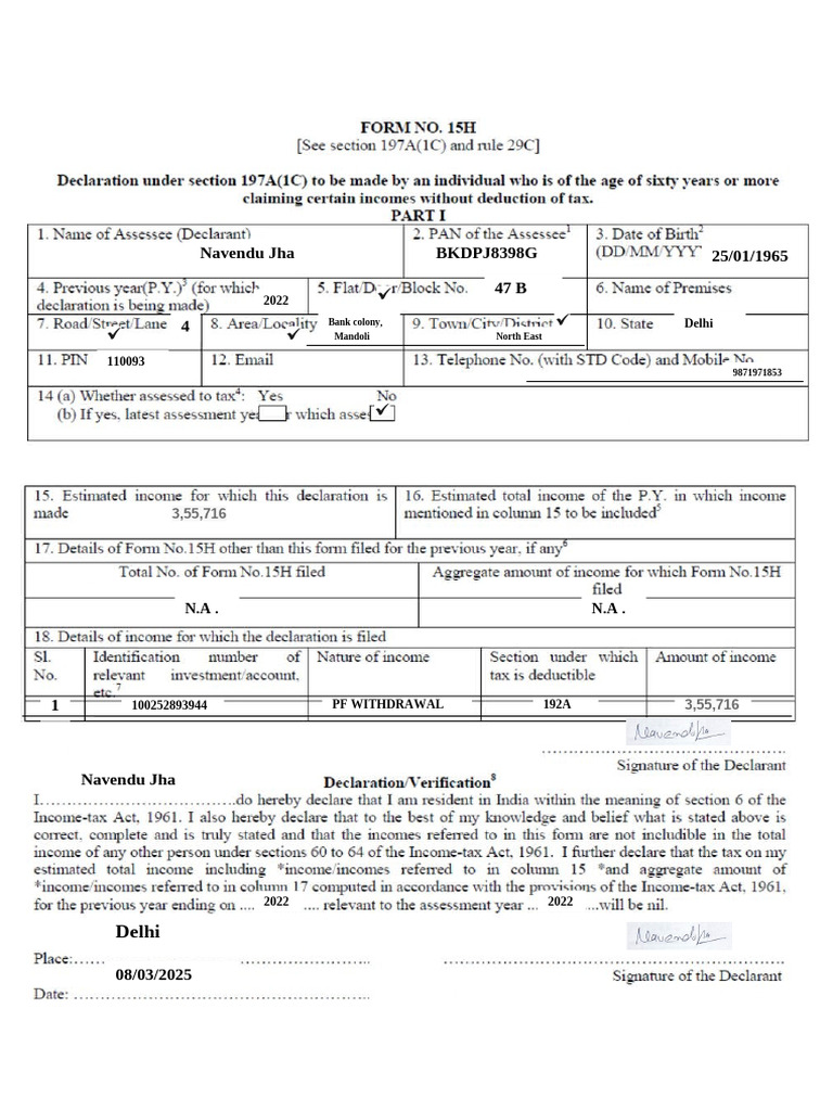 Navendu Jha BKDPJ8398G 25/01/1965 47 B 4: Delhi | PDF