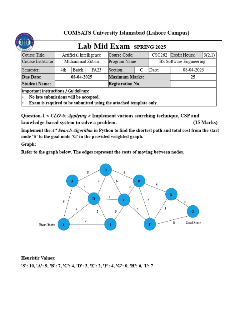 AI Mid Exam: A* & Hill Climbing Algorithms | PDF