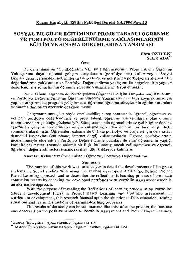 Sosyal B LG Ler e T M Nde Proje Tabanli Renme Ve Portfolyo de Erlend ...