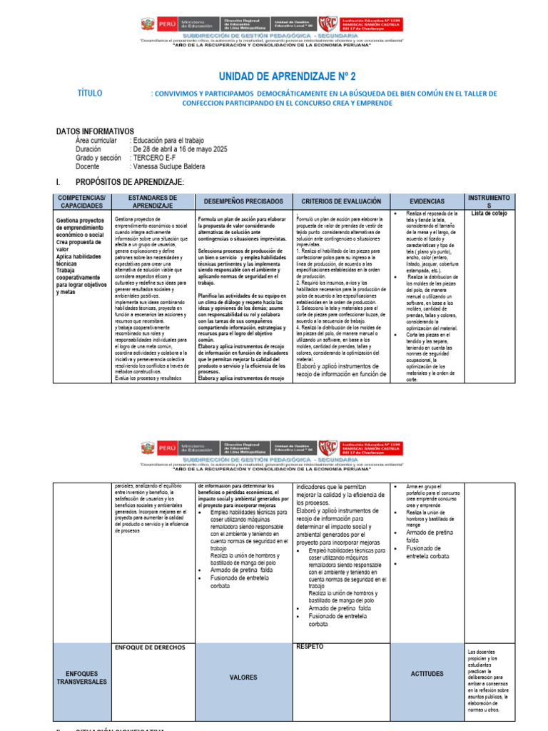 2 UdA Unidad de Aprendizaje TERCERO | PDF | Evaluación | Textiles