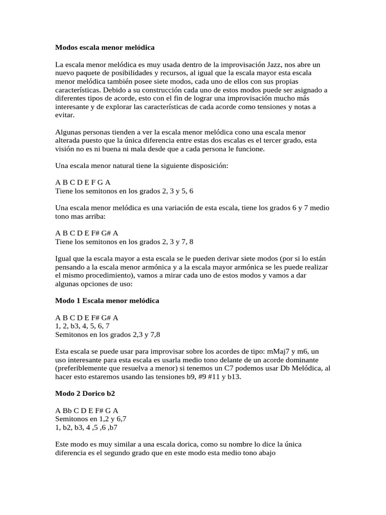 Modos de la Escala Menor Melódica | PDF | Escala (música) | Escala menor