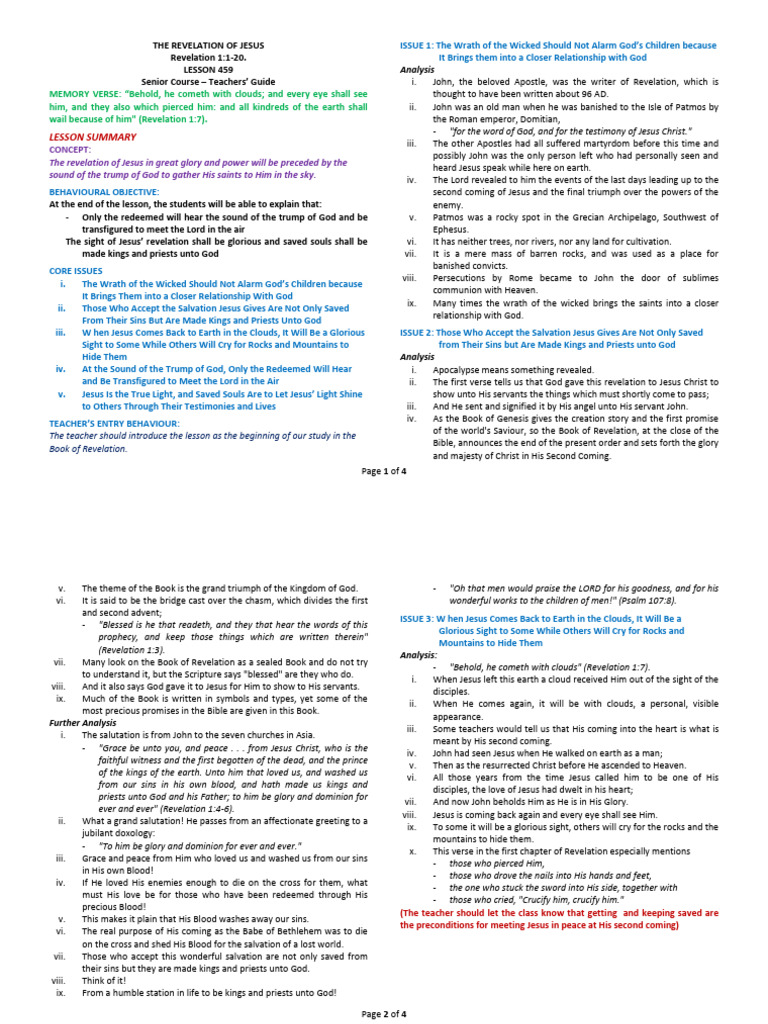 Lesson 459 SNR The Revelation of Jesus | PDF | Jesus | John The Apostle