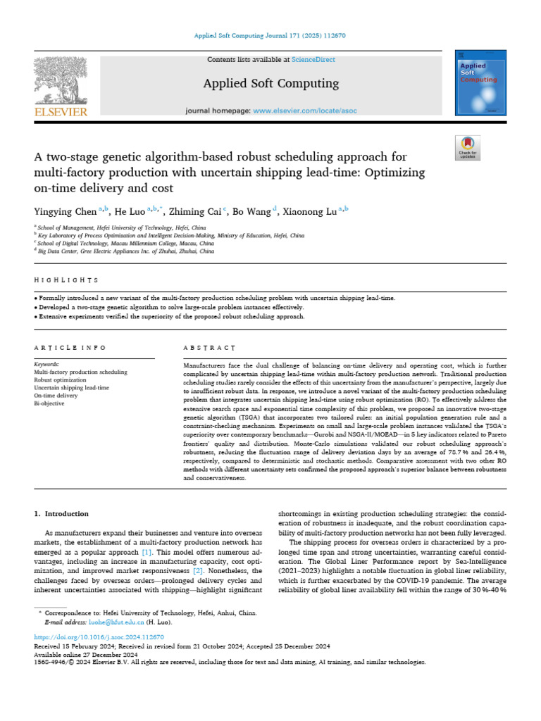 Robust Multi-Factory Scheduling Optimization | PDF | Mathematical ...