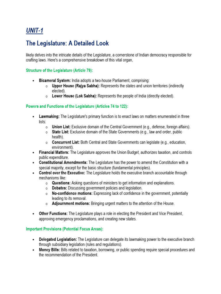 CONSTITUTIONAL LAW-UNIT-1 Complete | PDF | Pardon | Legislature