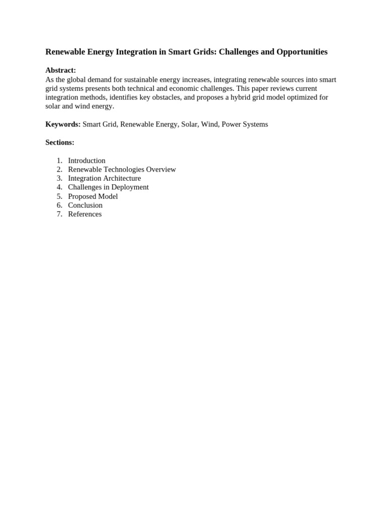 Renewable Energy Integration in Smart Grids | PDF