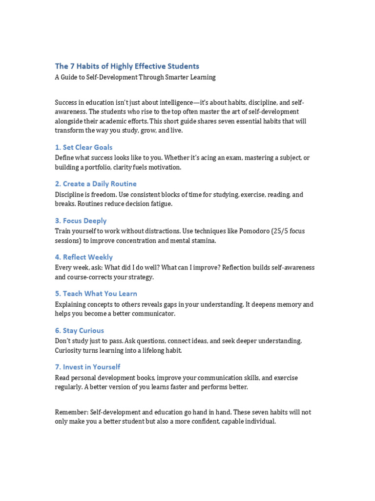 7 Habits of Highly Effective Students | PDF