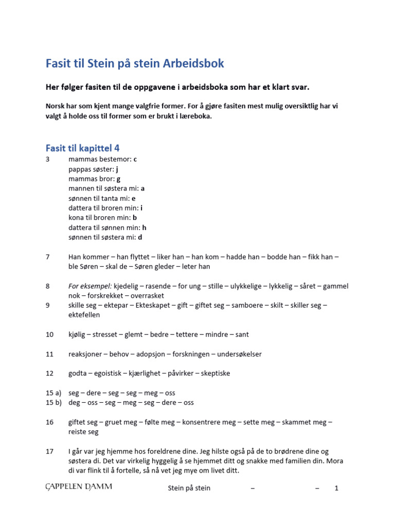 Fasit 4til Stein P Stein Arbeidsbok. Kap 04 | PDF