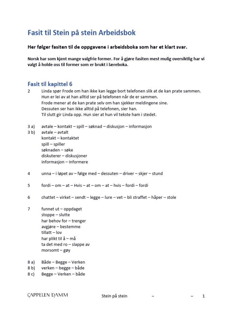 Fasit Til Stein P Stein Arbeidsbok. Kap 06 | PDF