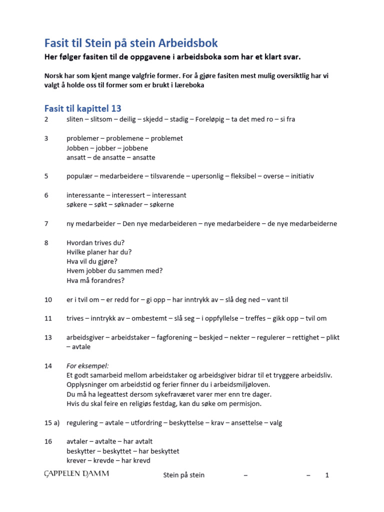 Fasit Til Stein P Stein Arbeidsbok. Kap 13 | PDF