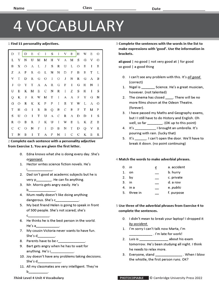 Thk2e BrE L4 Vocabulary Standard Unit 4 | PDF | Linguistics | Syntax