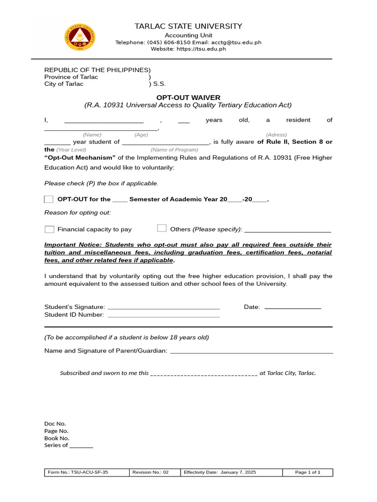 Opt Out Waiver Rev 02 | PDF