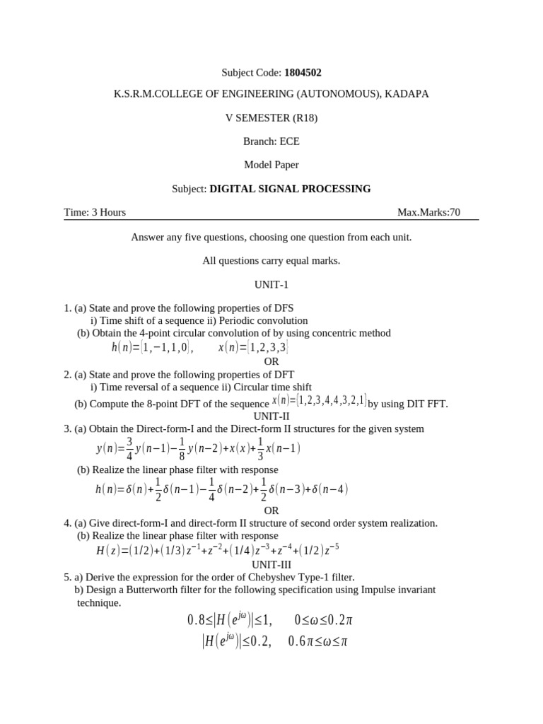 .ArchivetempDSP Model Paper | PDF | Computer Engineering | Digital ...