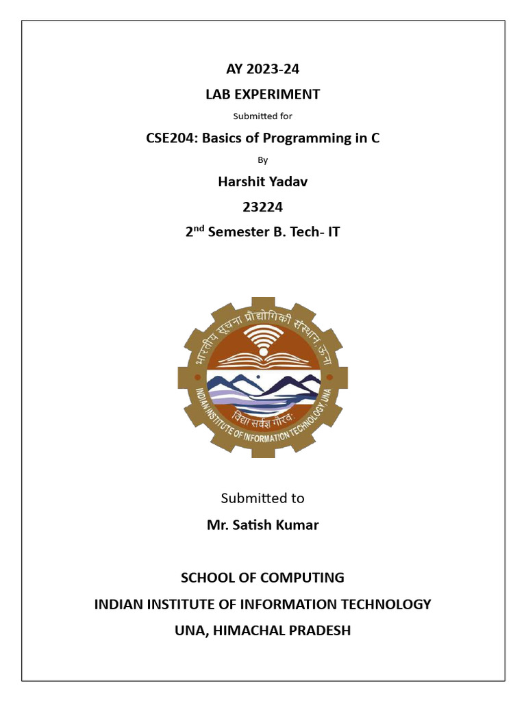 CSE204 Lab Experiment Report 2023-24 | PDF