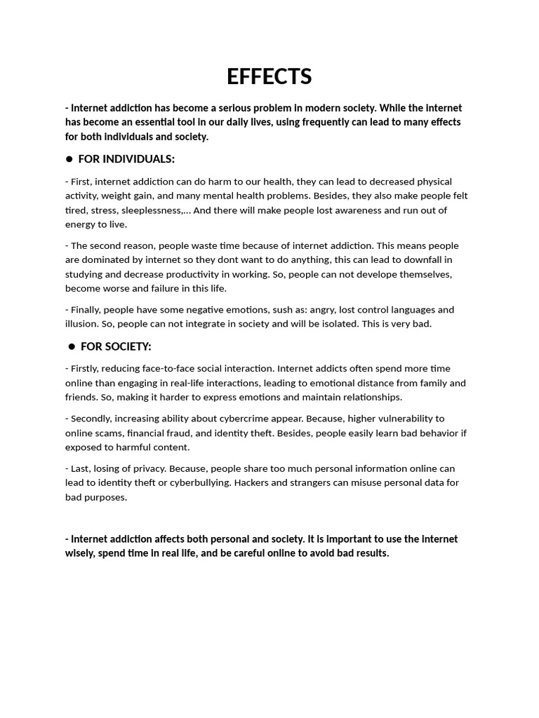 Impact of Internet Addiction on Health and Society | PDF