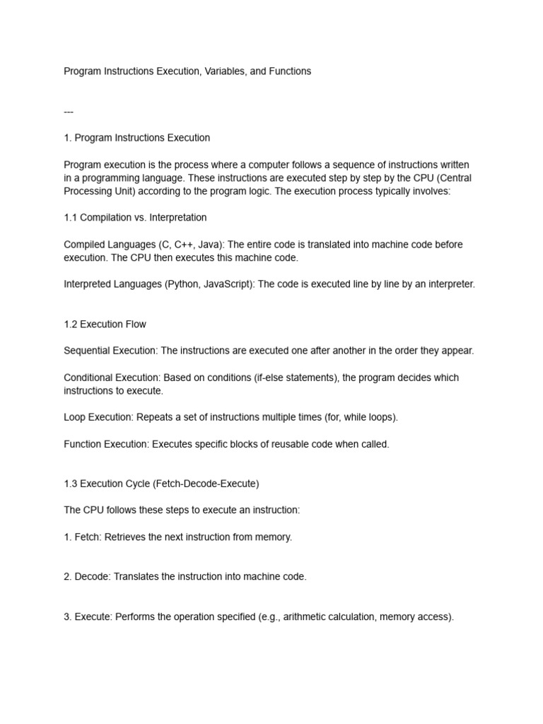 Program Instructions Execution, Variables and Their Types, Functions ...
