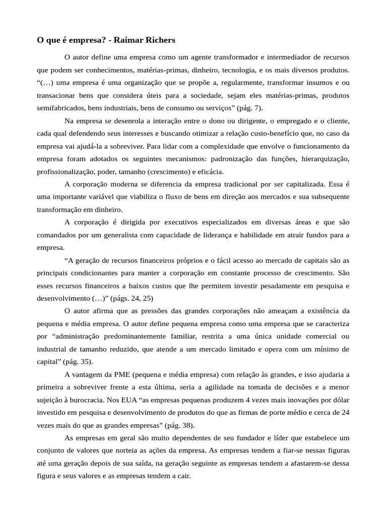 Raimar Richers - O Que É Empresa | PDF | Corporações | Mercado (economia)
