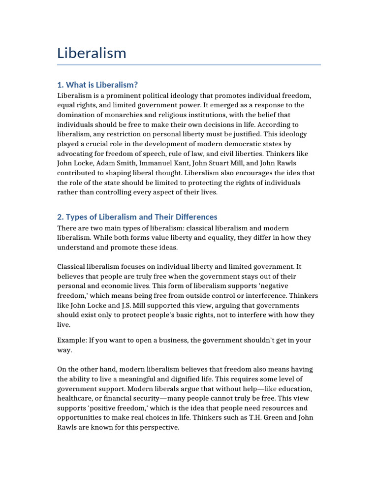Understanding Liberalism: Types & Concepts | PDF | Liberalism | Liberty