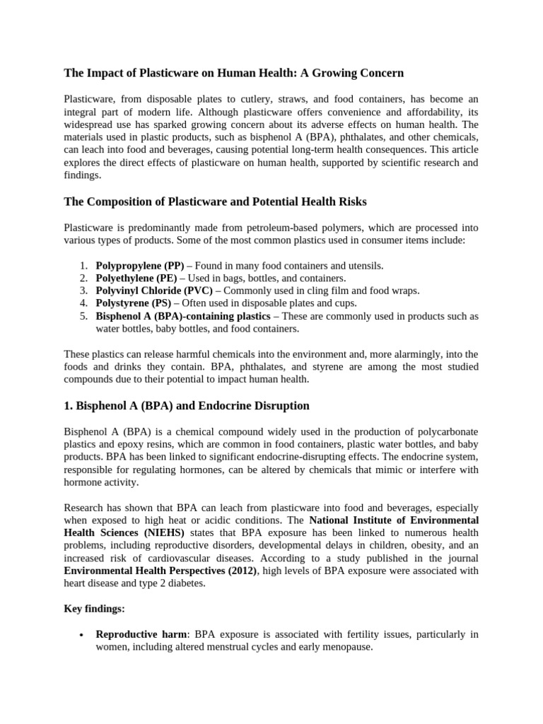 The Impact of Plasticware On Human Health | PDF | Plastic | Medical ...