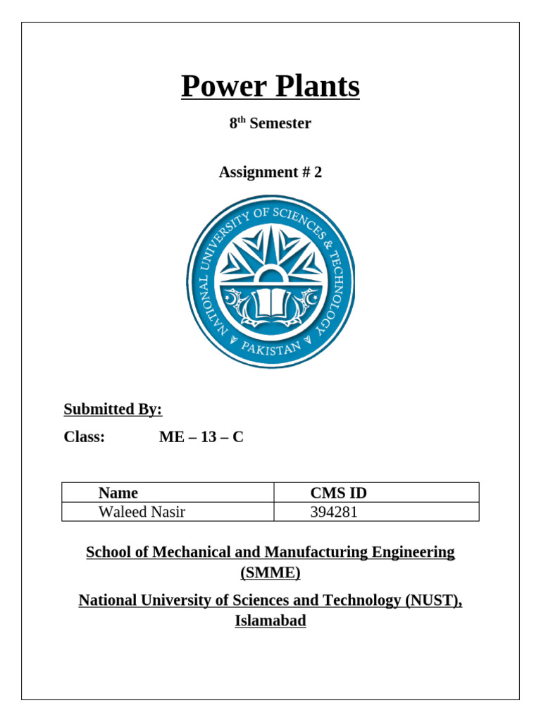 Power Plants Assignment - ME 8th Semester | PDF