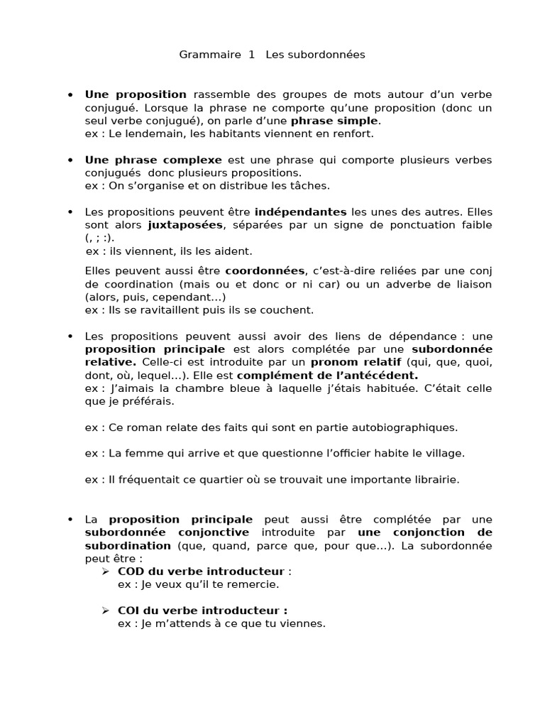 Les subordonnées en grammaire française | PDF | Clause | Linguistique