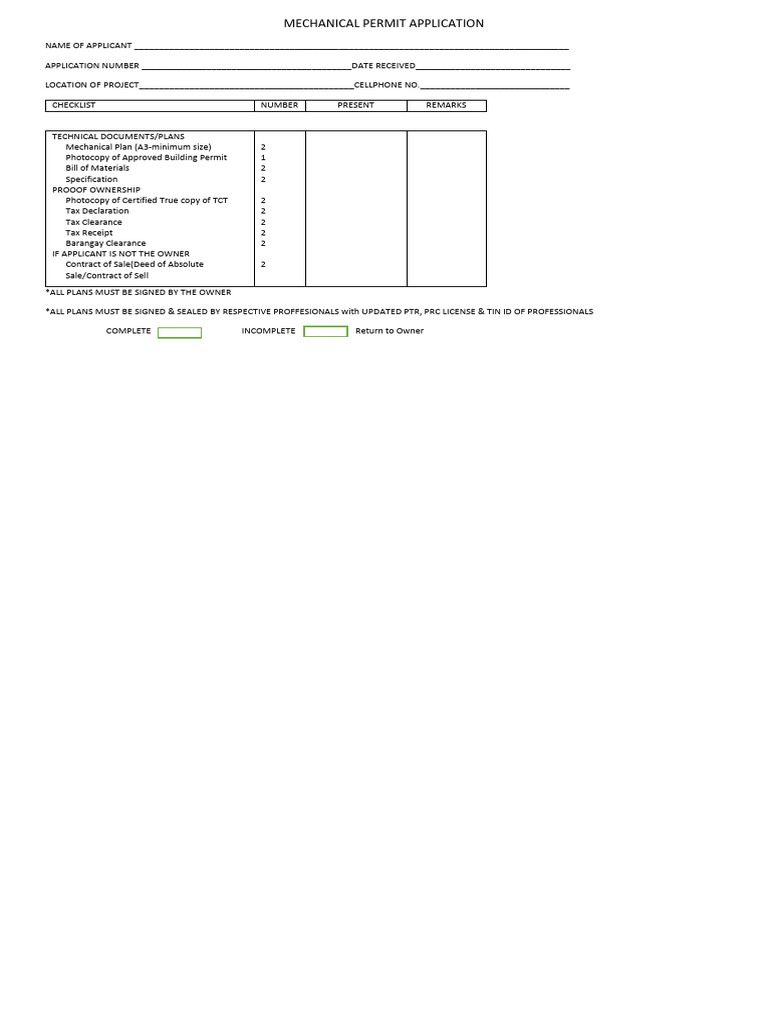 Mechanical Permit Application Checklist | PDF