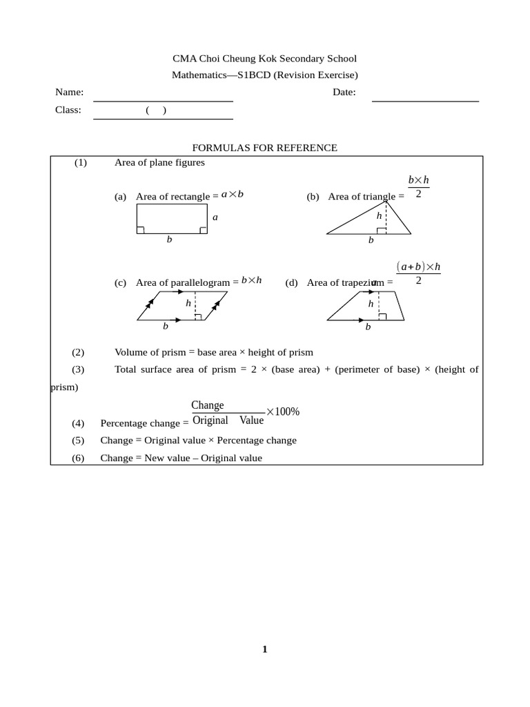 23-24 S1 - Final Exam - Rev. Exercise - EMI - v2 | PDF | Area | Mathematics
