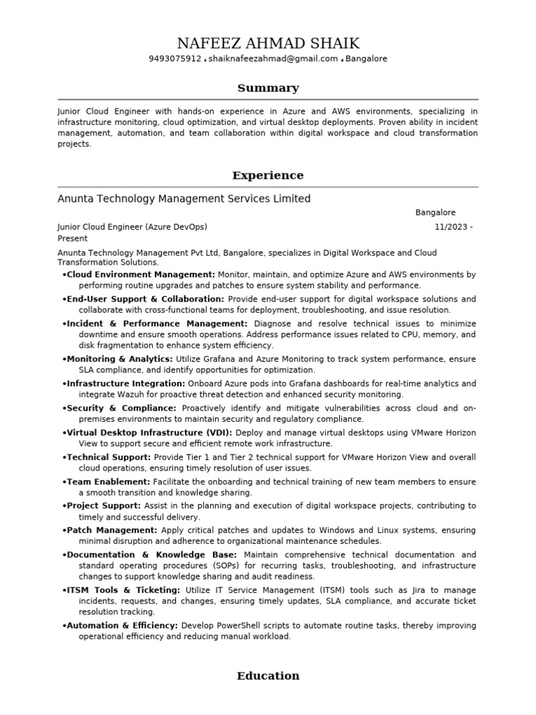 Junior Cloud Engineer at Anunta Tech | PDF | Microsoft Azure | Cloud ...