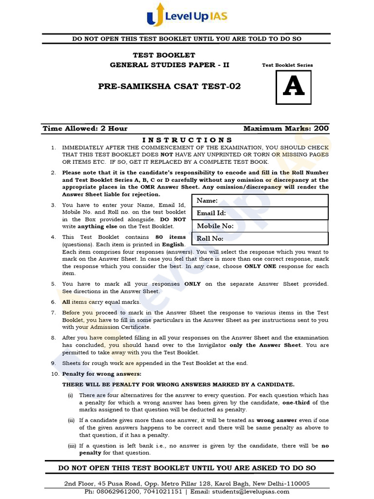 CSAT Test 02 - Question - @VictoryAnthem Jaat Devta | PDF