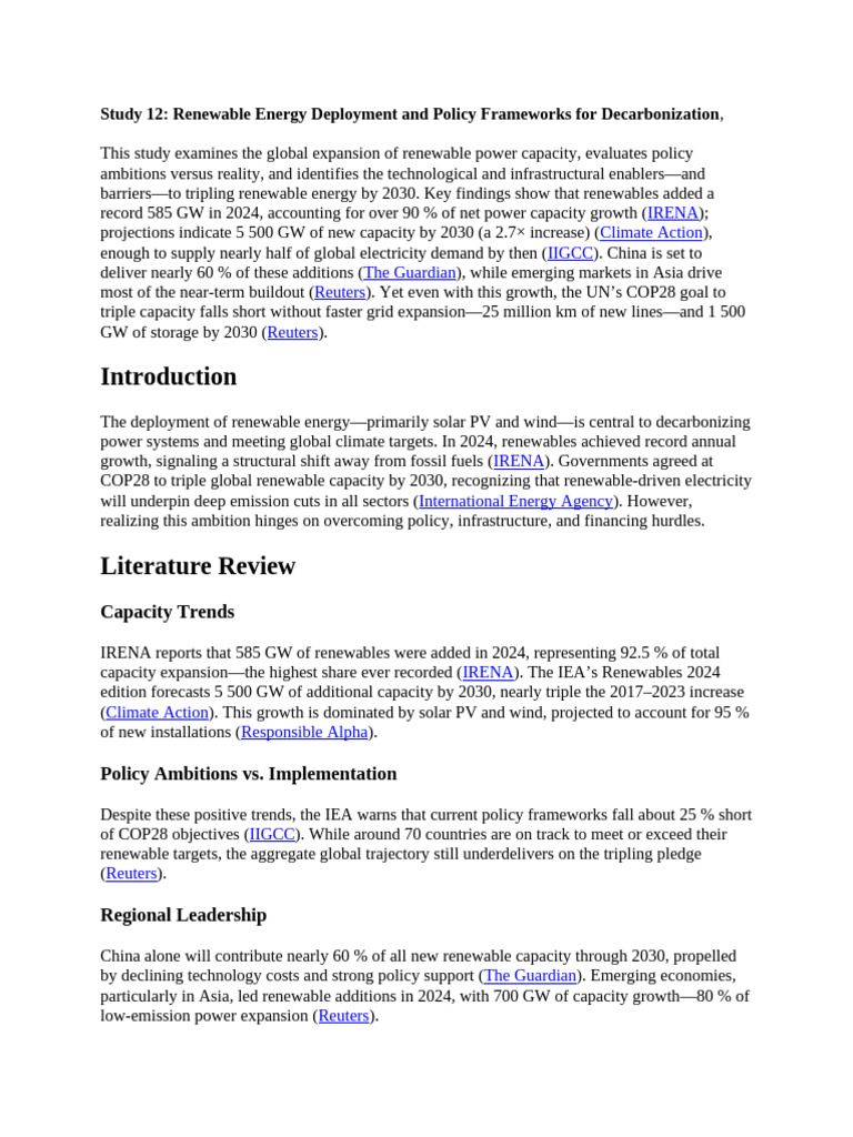 Renewable Energy Deployment and Policy Frameworks For Decarbonization ...